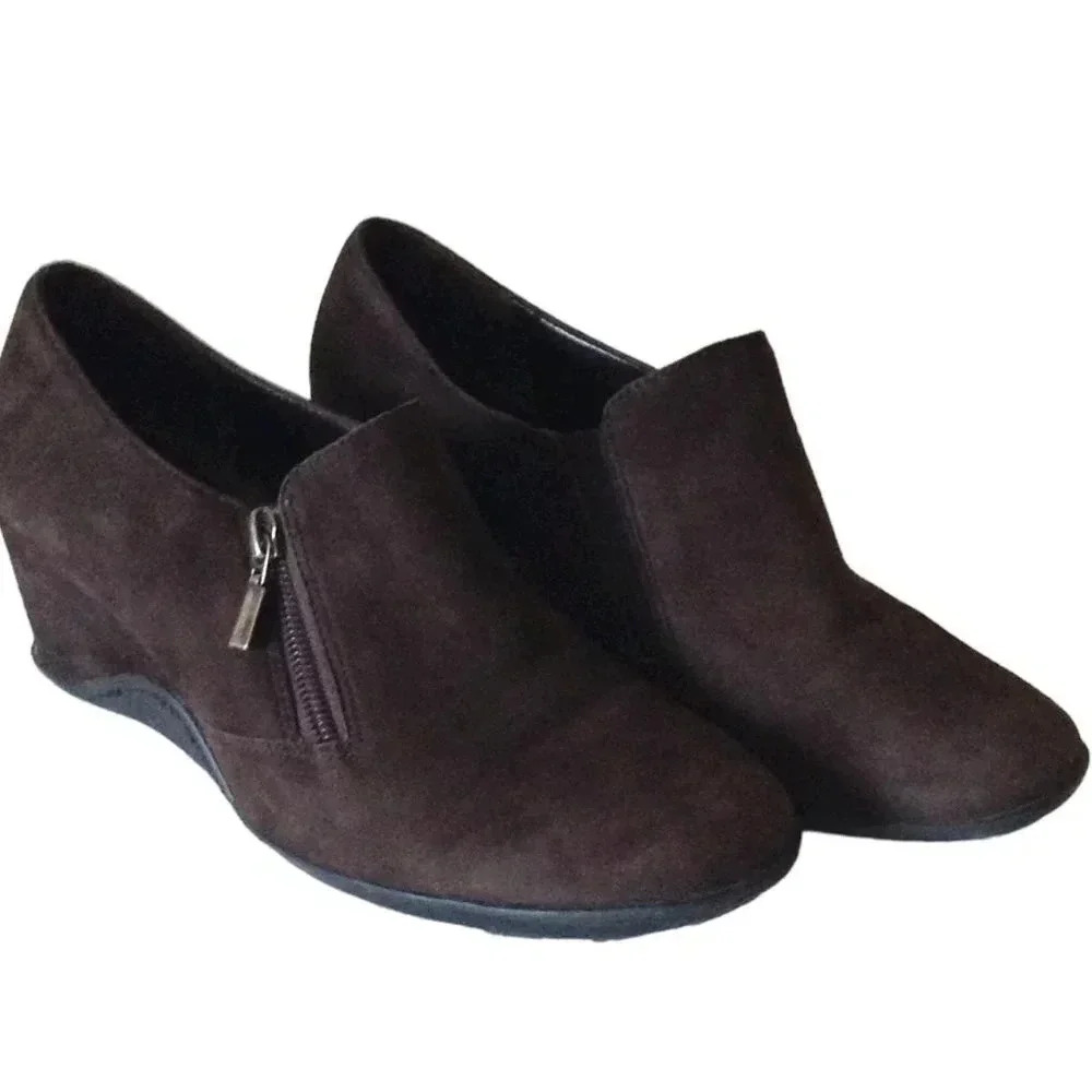 Antonio Melani Women's Size 8.5 M‎  Wedge Ankle Boots Leather Suede Dark Brown